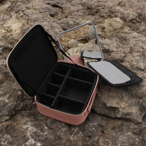 Organizador de maquillaje portátil con espejo LED