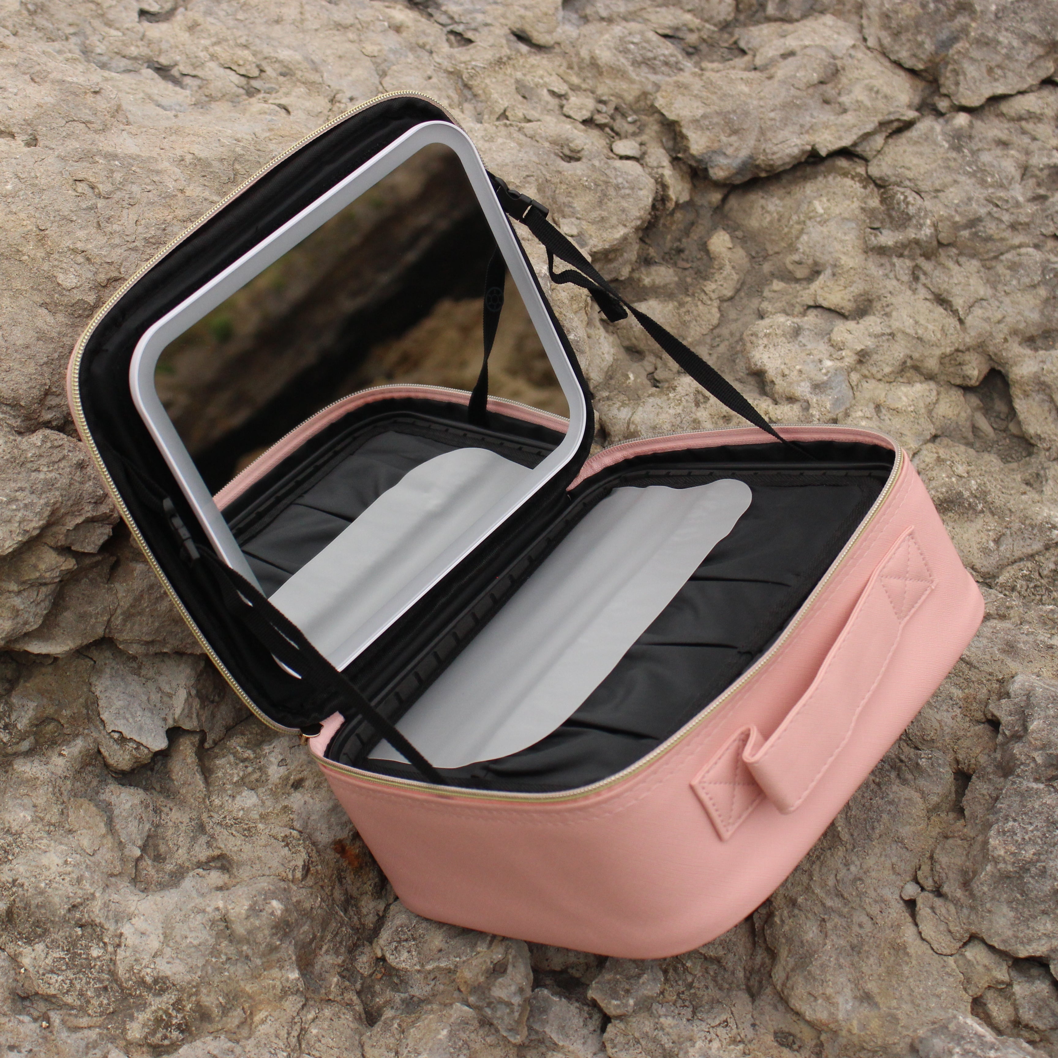 Organizador de maquillaje portátil con espejo LED PRYON™